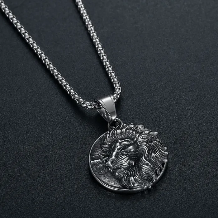 Wholesale Viking Lion Head Pendant Necklace | Vintage Titanium Steel Nordic Odin Bulk Supplier & Factory Price