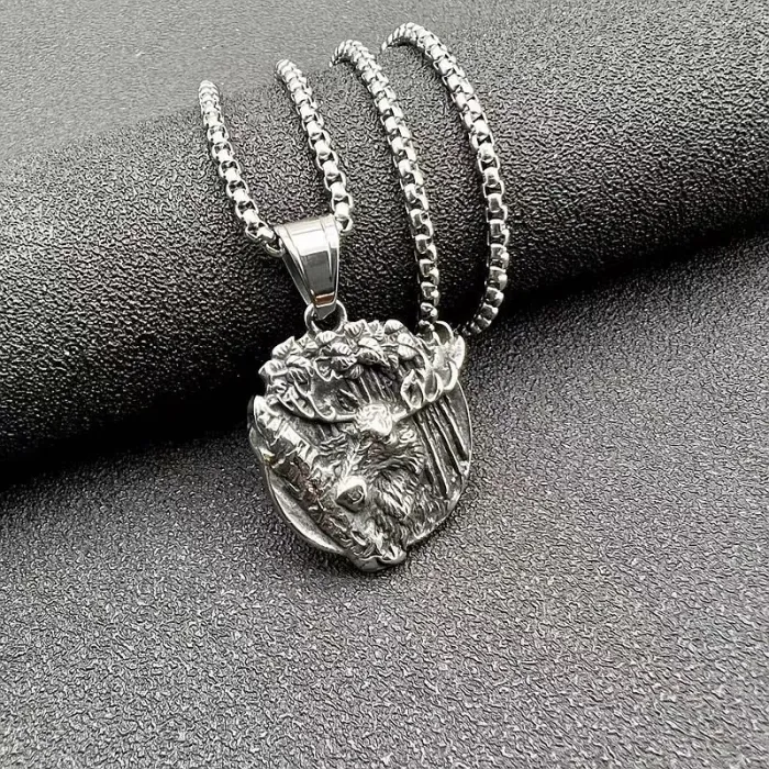 Wholesale Viking Elk Head Pendant Necklace | Vintage Titanium Steel Nordic Odin Bulk Supplier & Factory Price