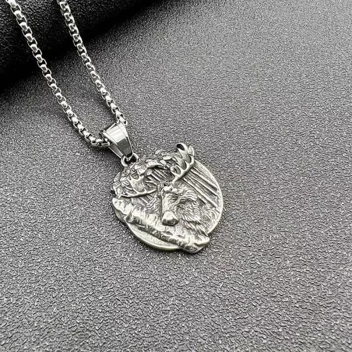 Wholesale Viking Elk Head Pendant Necklace | Vintage Titanium Steel Nordic Odin Bulk Supplier & Factory Price