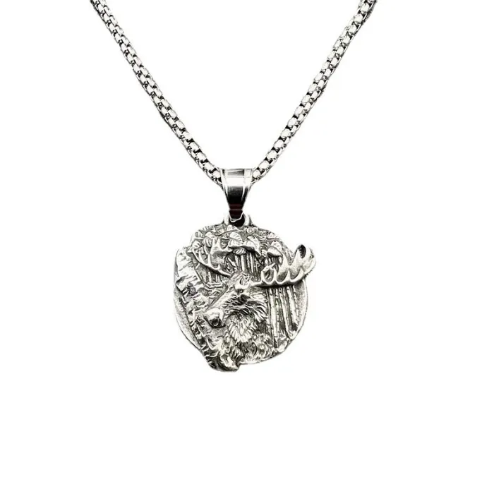 Wholesale Viking Elk Head Pendant Necklace | Vintage Titanium Steel Nordic Odin Bulk Supplier & Factory Price