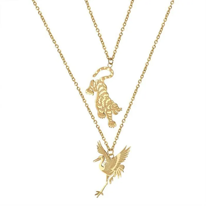 Wholesale Tiger and Crane Pendant Necklace | Stainless Steel Gold Plated O-Chain Bulk Supplier & Factory Price