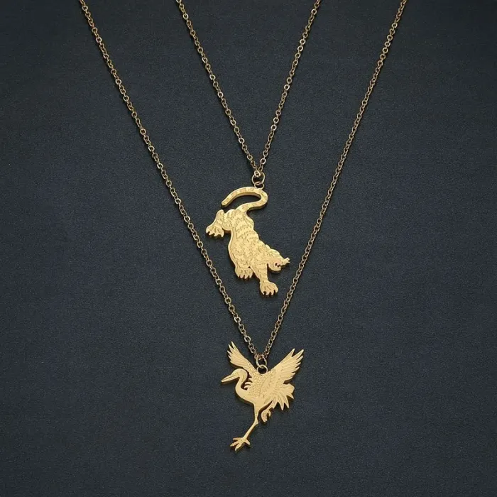 Wholesale Tiger and Crane Pendant Necklace | Stainless Steel Gold Plated O-Chain Bulk Supplier & Factory Price