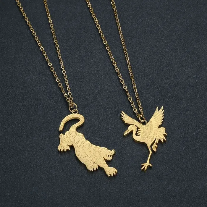 Wholesale Tiger and Crane Pendant Necklace | Stainless Steel Gold Plated O-Chain Bulk Supplier & Factory Price