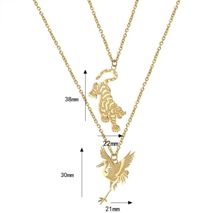 Wholesale Tiger and Crane Pendant Necklace | Stainless Steel Gold Plated O-Chain Bulk Supplier & Factory Price