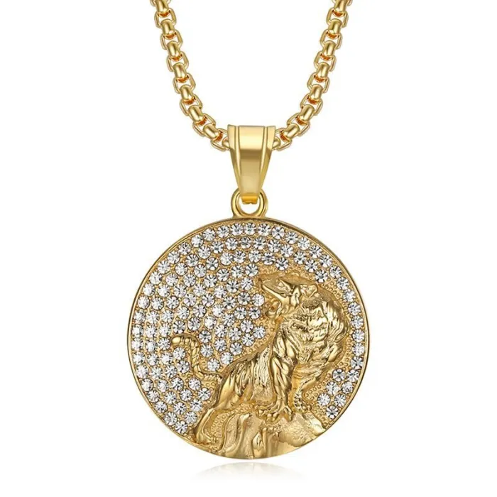 Wholesale Hip Hop Tiger Pendant Necklace | Stainless Steel Gold Plated CZ Bulk Supplier & Factory Price