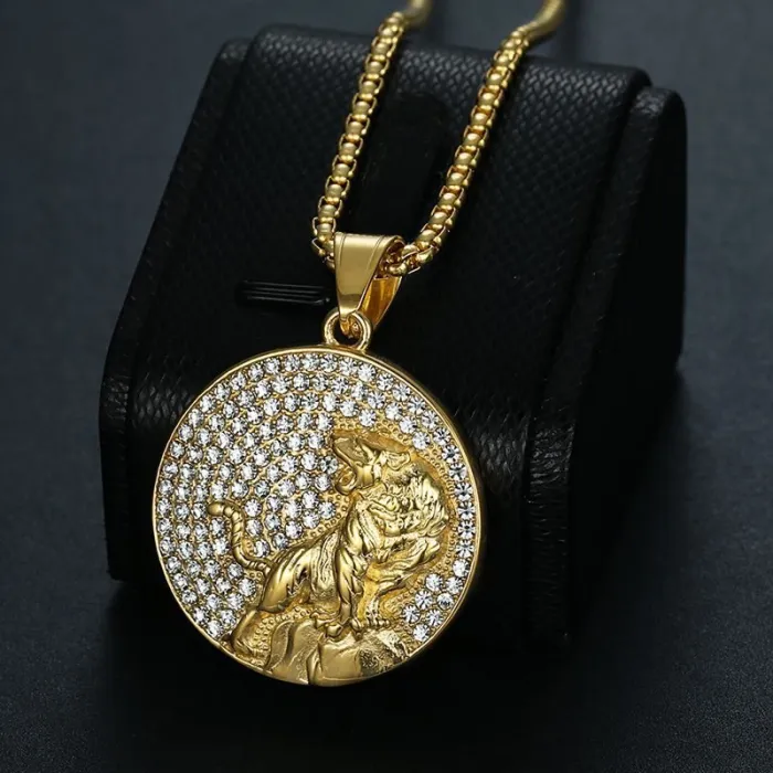 Wholesale Hip Hop Tiger Pendant Necklace | Stainless Steel Gold Plated CZ Bulk Supplier & Factory Price