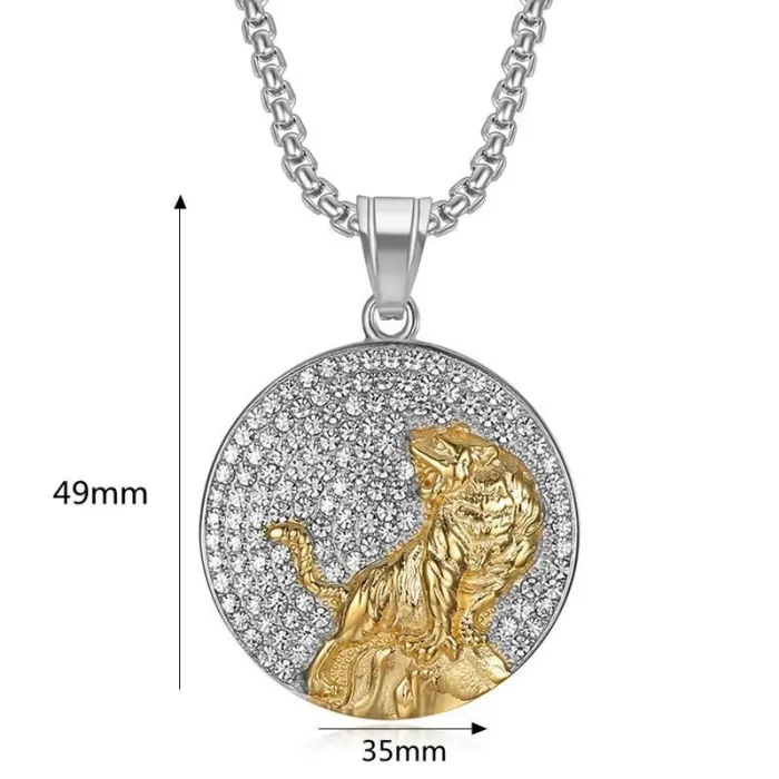 Wholesale Hip Hop Tiger Pendant Necklace | Stainless Steel Gold Plated CZ Bulk Supplier & Factory Price