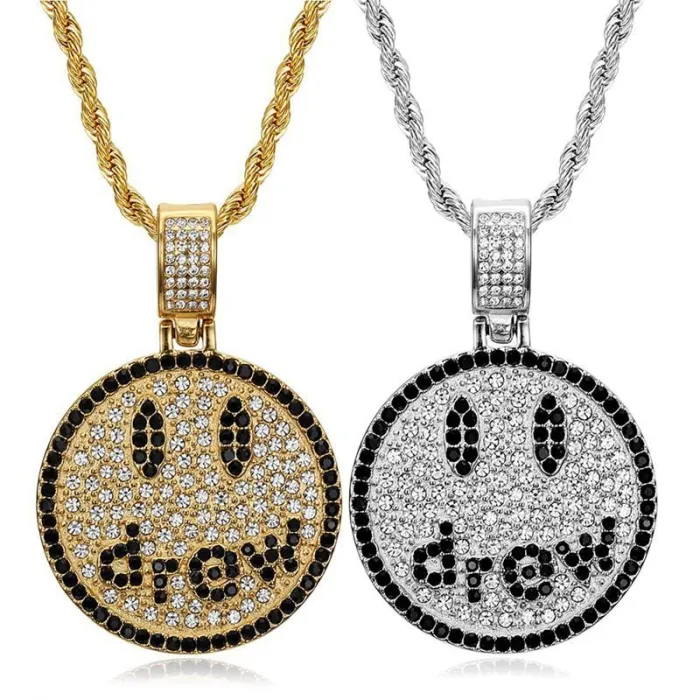 Wholesale Hip Hop Drew Smiley Face Pendant Necklace | Stainless Steel Gold Plated Bulk Supplier & Factory Price