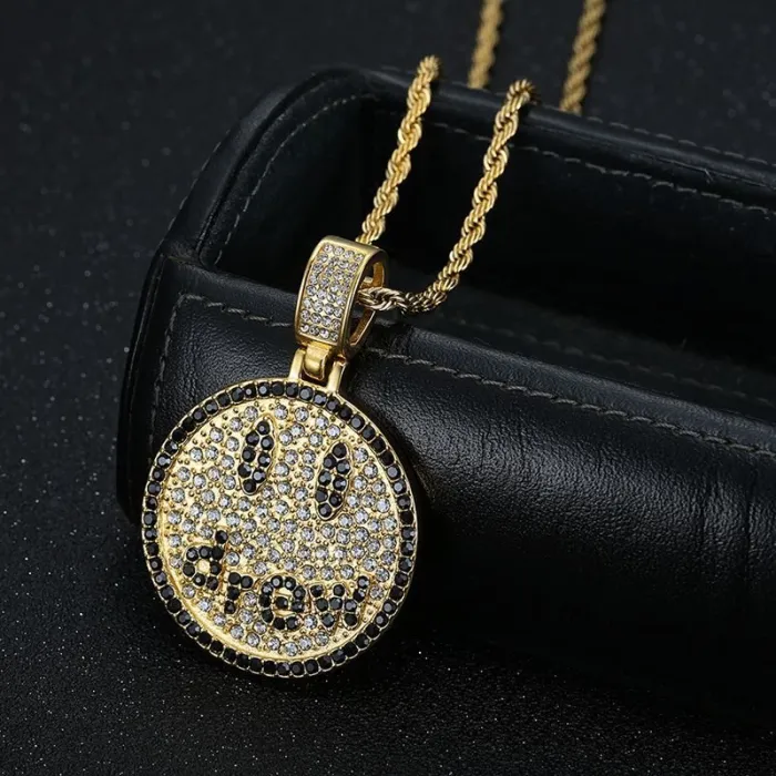 Wholesale Hip Hop Drew Smiley Face Pendant Necklace | Stainless Steel Gold Plated Bulk Supplier & Factory Price
