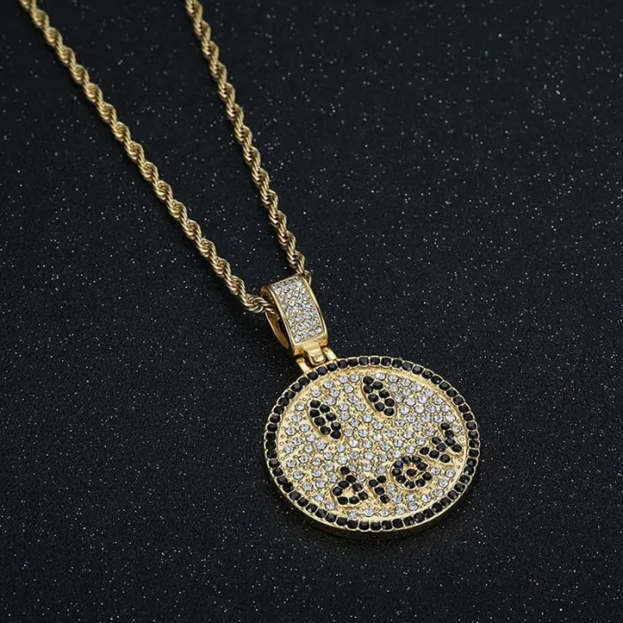Wholesale Hip Hop Drew Smiley Face Pendant Necklace | Stainless Steel Gold Plated Bulk Supplier & Factory Price