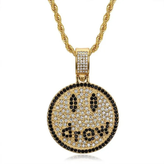 Wholesale Hip Hop Drew Smiley Face Pendant Necklace | Stainless Steel Gold Plated Bulk Supplier & Factory Price