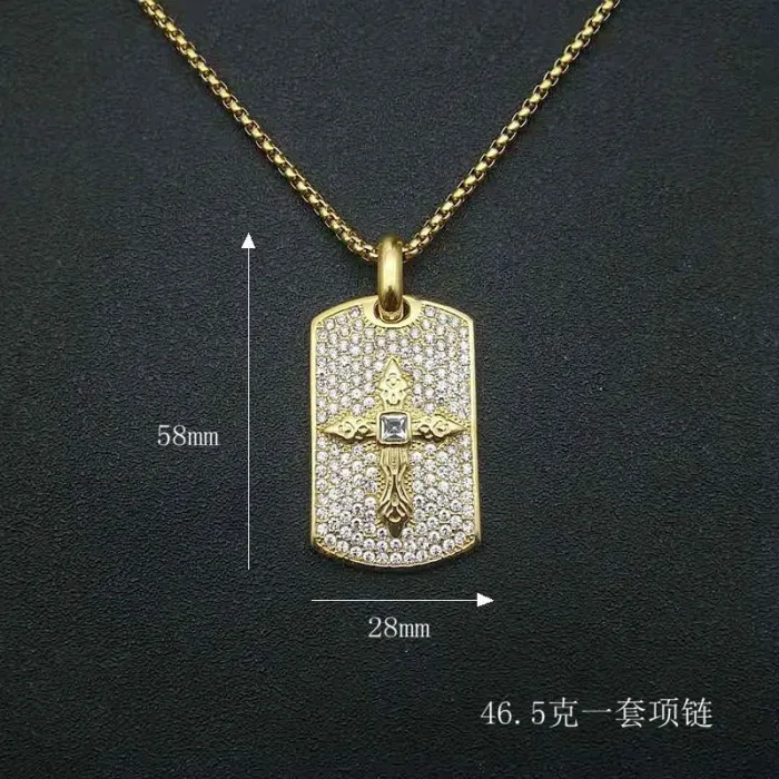 Wholesale Hip Hop Cross Rectangle Pendant Necklace | Stainless Steel Gold Plated CZ Bulk Supplier & Factory Price
