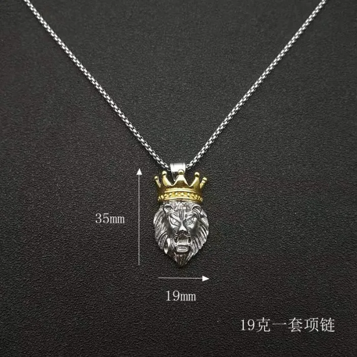 Wholesale Hip Hop Crown Lion Head Pendant Necklace | Stainless Steel Gold Plated CZ Bulk Supplier & Factory Price