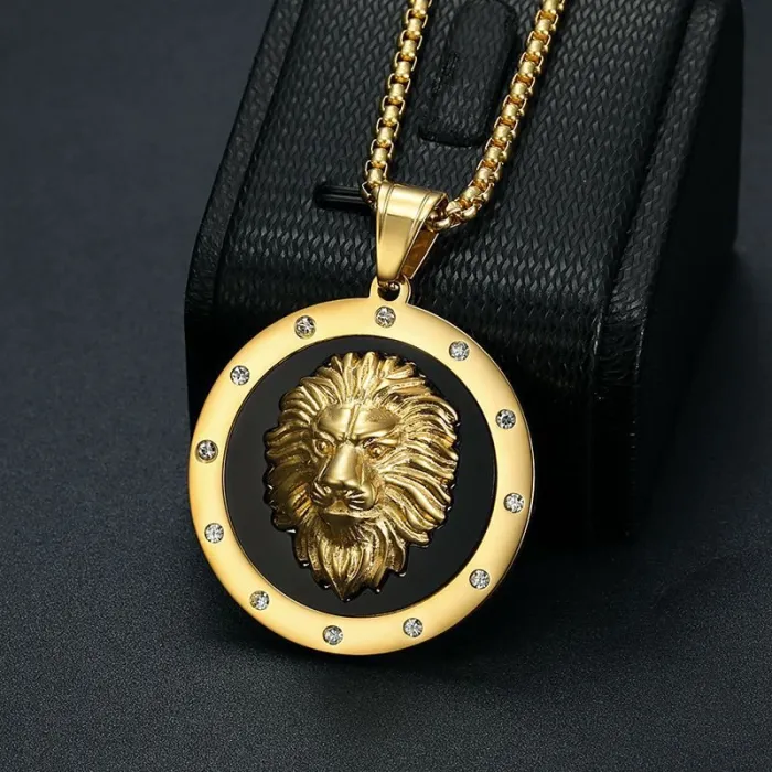 Wholesale Hip Hop Lion Head Pendant Necklace | Stainless Steel Gold Plated CZ Bulk Supplier & Factory Price