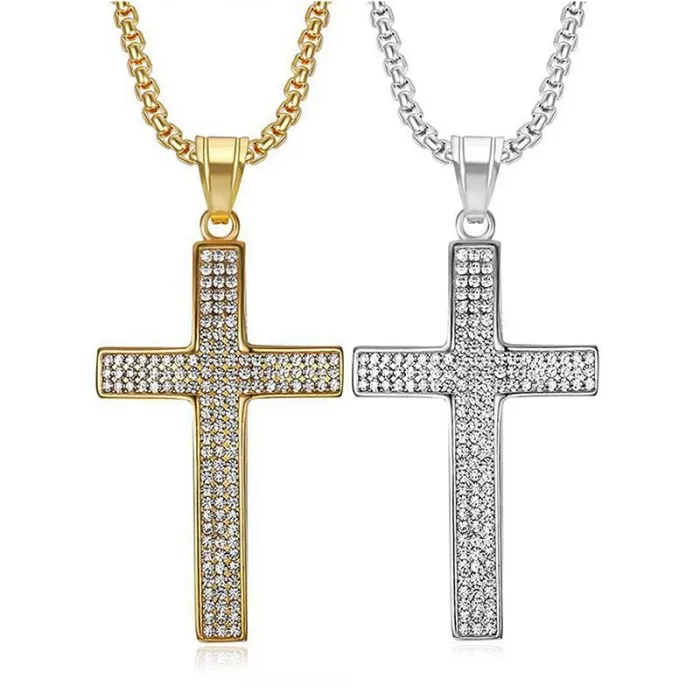 Wholesale Hip Hop Full CZ Cross Pendant Necklace | Titanium Steel Gold Plated Bulk Supplier & Factory Price