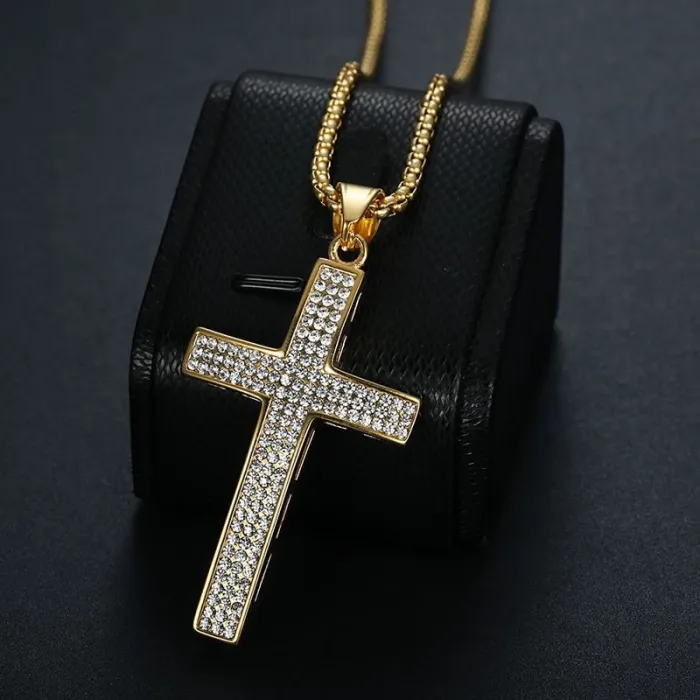 Wholesale Hip Hop Full CZ Cross Pendant Necklace | Titanium Steel Gold Plated Bulk Supplier & Factory Price