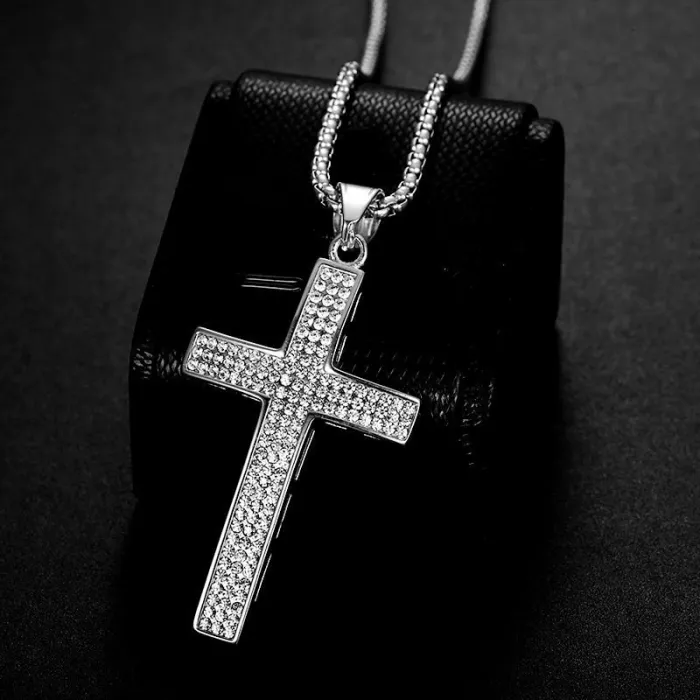 Wholesale Hip Hop Full CZ Cross Pendant Necklace | Titanium Steel Gold Plated Bulk Supplier & Factory Price