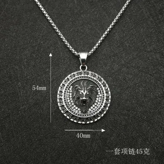 Wholesale Punk Flame Lion Head Pendant Necklace | Stainless Steel Polished CZ Bulk Supplier & Factory Price