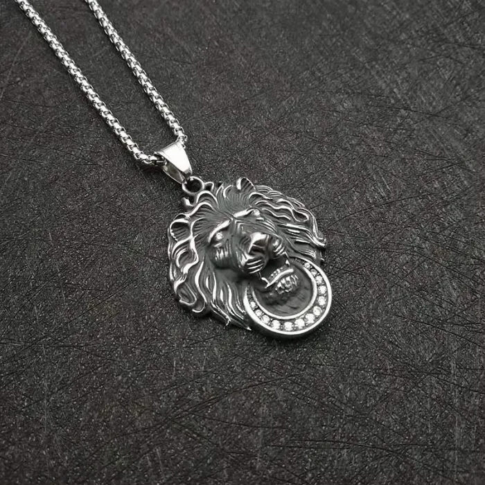 Wholesale Hip Hop Lion Head Pendant Necklace | Stainless Steel Vintage Punk Polished CZ Bulk Supplier & Factory Price