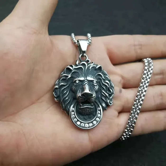 Wholesale Hip Hop Lion Head Pendant Necklace | Stainless Steel Vintage Punk Polished CZ Bulk Supplier & Factory Price