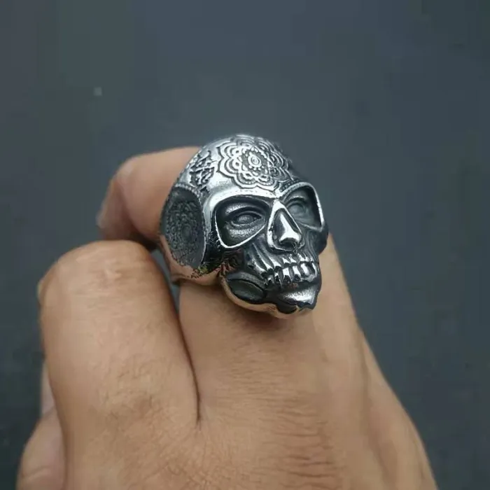 Wholesale Punk Skull Ring | Vintage Stainless Steel Carved Halloween Men's Bulk Supplier & Factory Price