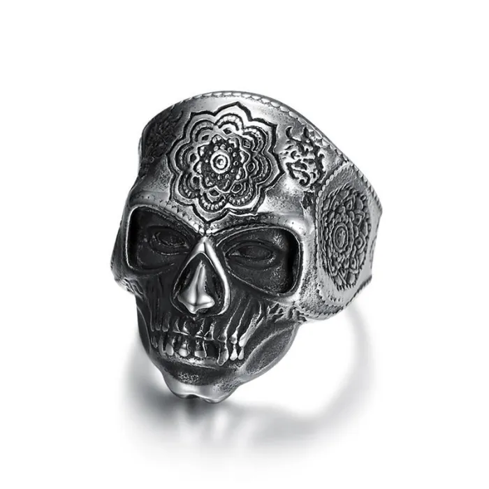 Wholesale Punk Skull Ring | Vintage Stainless Steel Carved Halloween Men's Bulk Supplier & Factory Price