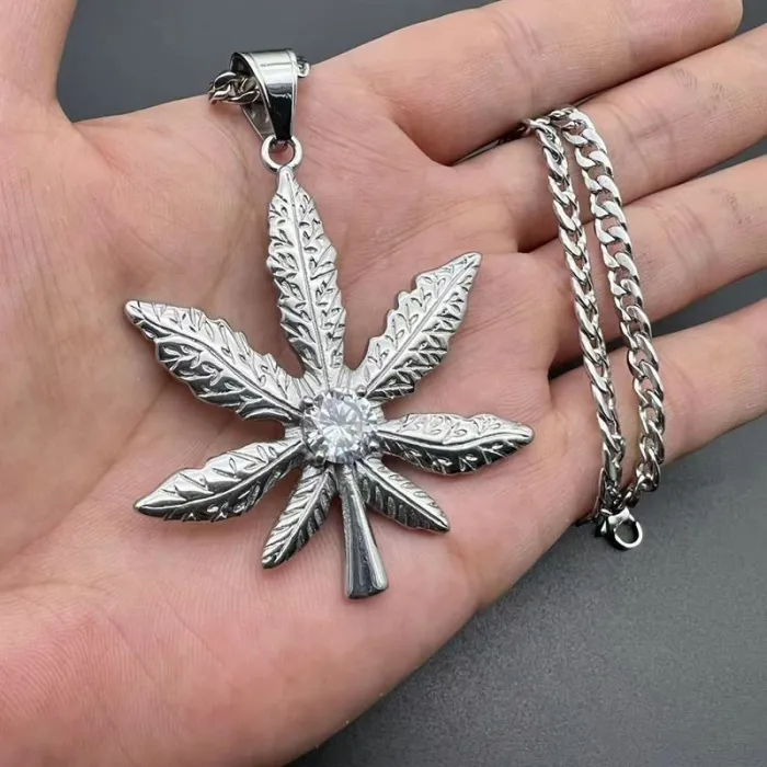 Wholesale Maple Leaf Pendant Necklace | Stainless Steel Gold Plated 9mm CZ Bulk Supplier & Factory Price