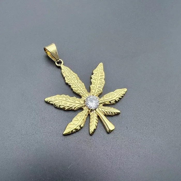 Wholesale Maple Leaf Pendant Necklace | Stainless Steel Gold Plated 9mm CZ Bulk Supplier & Factory Price