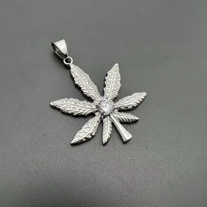 Wholesale Maple Leaf Pendant Necklace | Stainless Steel Gold Plated 9mm CZ Bulk Supplier & Factory Price