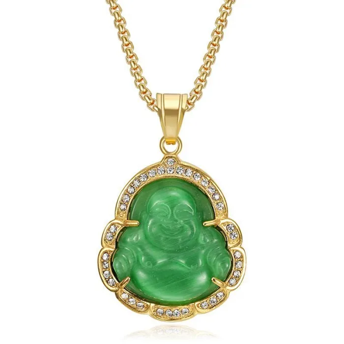 Wholesale Laughing Buddha Pendant | Stainless Steel Gold Plated CZ Cat Eye Stone Bulk Supplier & Factory Price
