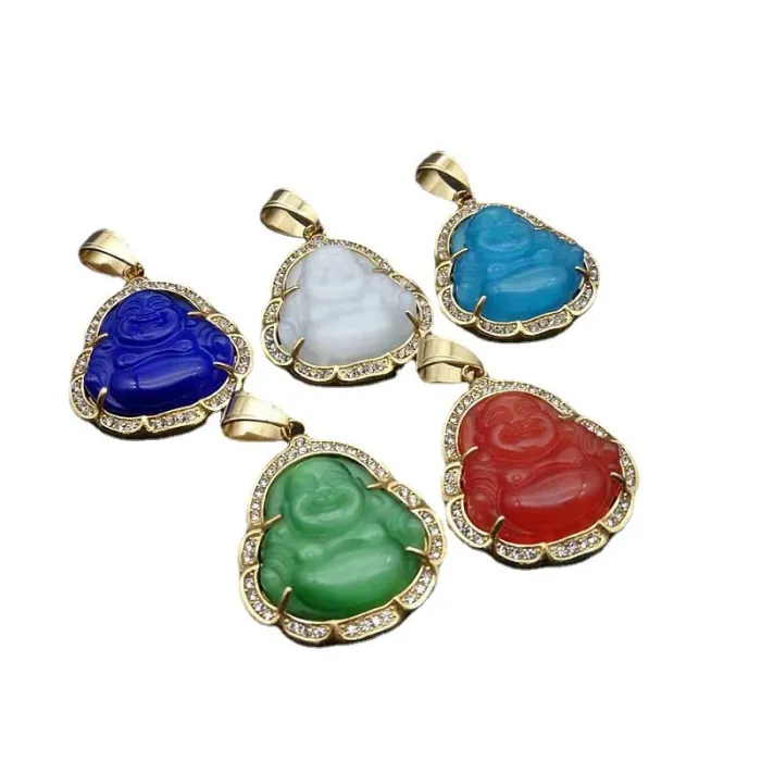 Wholesale Laughing Buddha Pendant | Stainless Steel Gold Plated CZ Cat Eye Stone Bulk Supplier & Factory Price