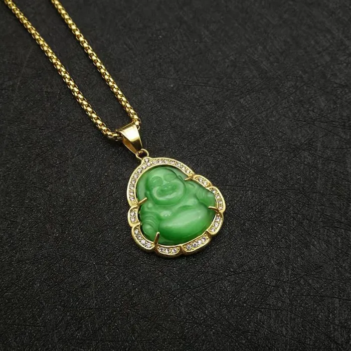 Wholesale Laughing Buddha Pendant | Stainless Steel Gold Plated CZ Cat Eye Stone Bulk Supplier & Factory Price