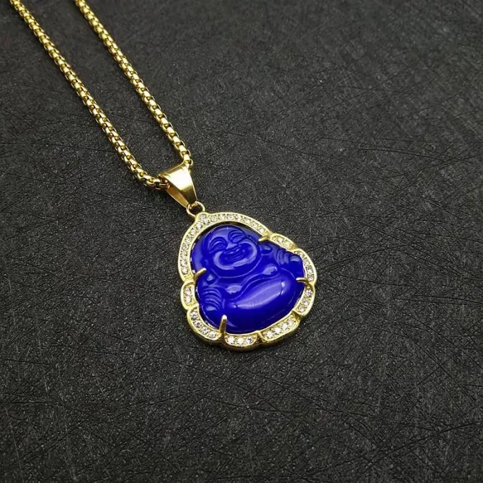 Wholesale Laughing Buddha Pendant | Stainless Steel Gold Plated CZ Cat Eye Stone Bulk Supplier & Factory Price