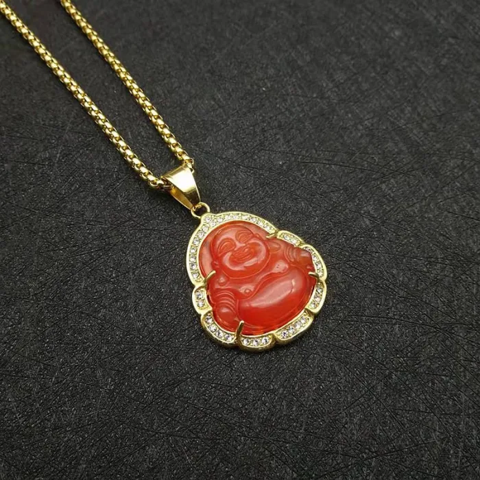 Wholesale Laughing Buddha Pendant | Stainless Steel Gold Plated CZ Cat Eye Stone Bulk Supplier & Factory Price
