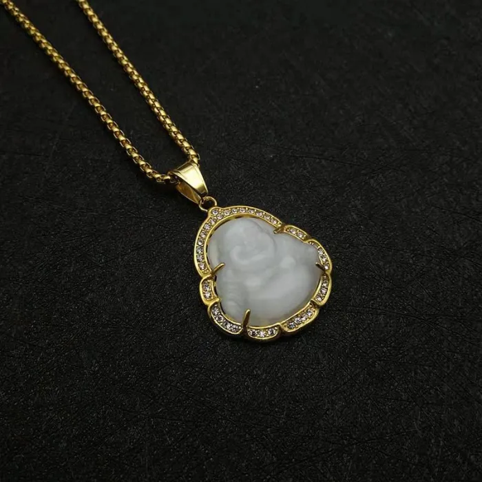 Wholesale Laughing Buddha Pendant | Stainless Steel Gold Plated CZ Cat Eye Stone Bulk Supplier & Factory Price