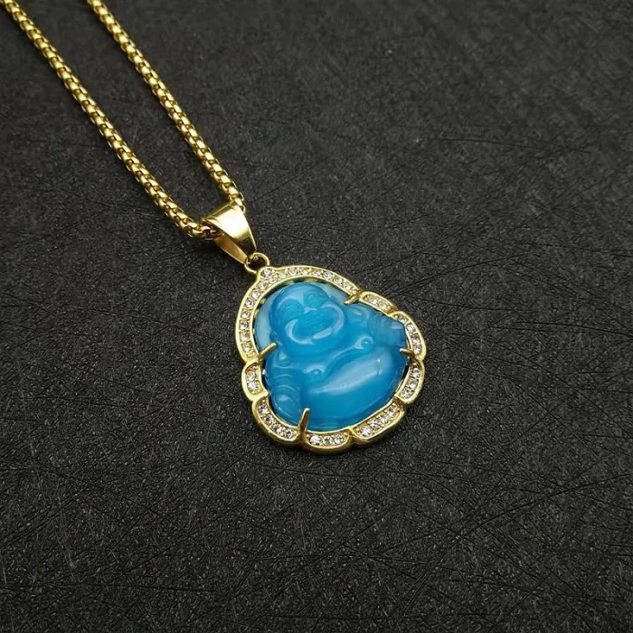 Wholesale Laughing Buddha Pendant | Stainless Steel Gold Plated CZ Cat Eye Stone Bulk Supplier & Factory Price