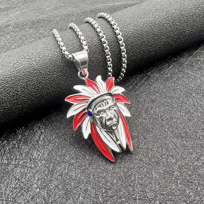 Wholesale Hip Hop Indian Chief Pendant Necklace | Titanium Steel Gold Plated Enamel Bulk Supplier & Factory Price
