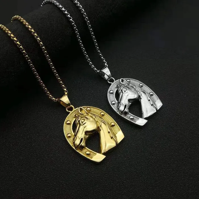 Wholesale Hip Hop Horse Head Pendant Necklace | Stainless Steel Gold Plated Bulk Supplier & Factory Price