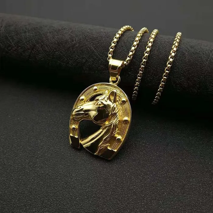 Wholesale Hip Hop Horse Head Pendant Necklace | Stainless Steel Gold Plated Bulk Supplier & Factory Price