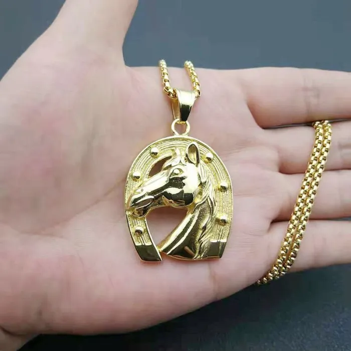 Wholesale Hip Hop Horse Head Pendant Necklace | Stainless Steel Gold Plated Bulk Supplier & Factory Price