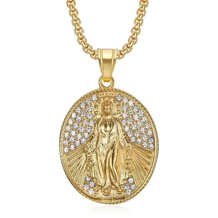 Wholesale Hip Hop Virgin Mary Pendant Necklace | Stainless Steel Gold Plated CZ Bulk Supplier & Factory Price