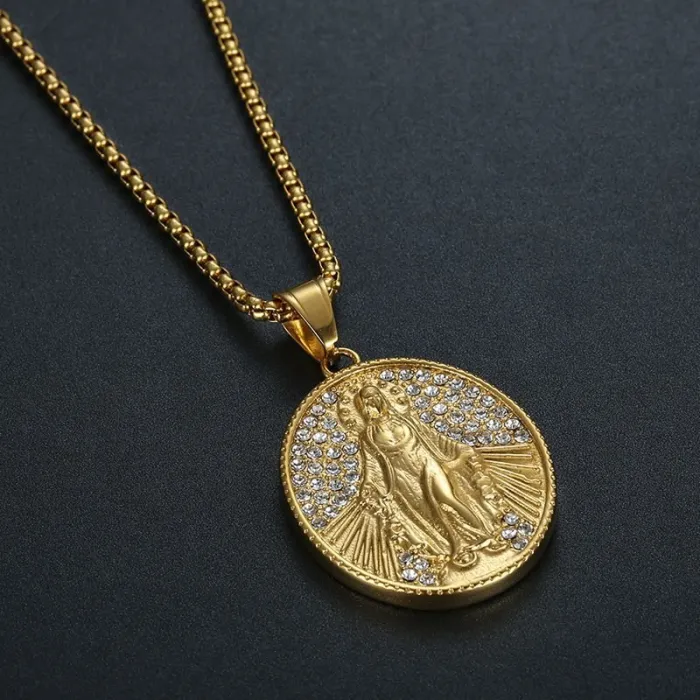 Wholesale Hip Hop Virgin Mary Pendant Necklace | Stainless Steel Gold Plated CZ Bulk Supplier & Factory Price
