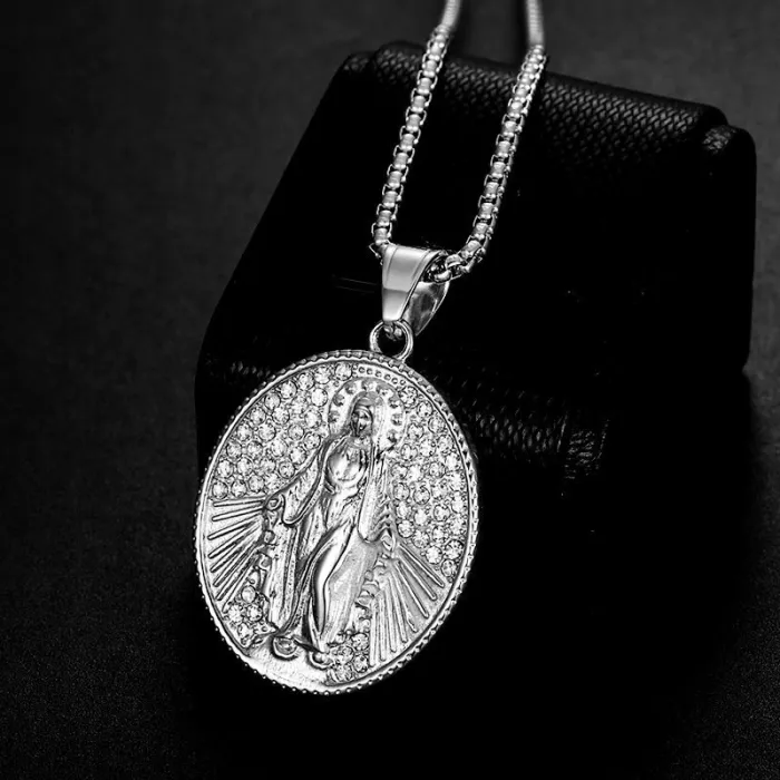 Wholesale Hip Hop Virgin Mary Pendant Necklace | Stainless Steel Gold Plated CZ Bulk Supplier & Factory Price