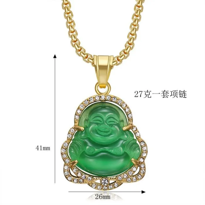Wholesale Laughing Buddha Pendant Necklace | Stainless Steel CZ Cat Eye Chalcedony Couples Bulk Supplier & Factory Price
