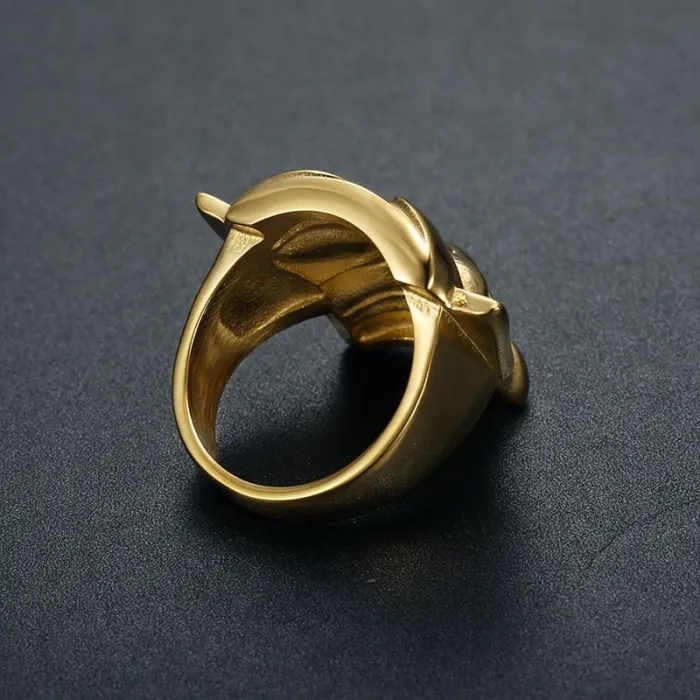 Wholesale Sanxingdui Mask Ring | Titanium Steel Gold Plated Vintage Men's Bulk Supplier & Factory Price
