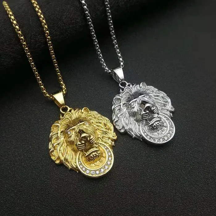 Wholesale Hip Hop Lion Head Pendant Necklace | Stainless Steel Gold Plated CZ Bulk Supplier & Factory Price