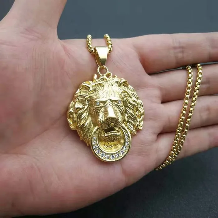Wholesale Hip Hop Lion Head Pendant Necklace | Stainless Steel Gold Plated CZ Bulk Supplier & Factory Price