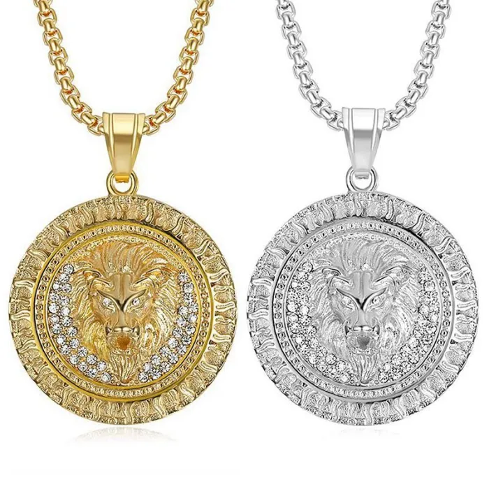 Wholesale Hip Hop Flame Lion Head Pendant Necklace | Stainless Steel Gold Plated CZ Bulk Supplier & Factory Price