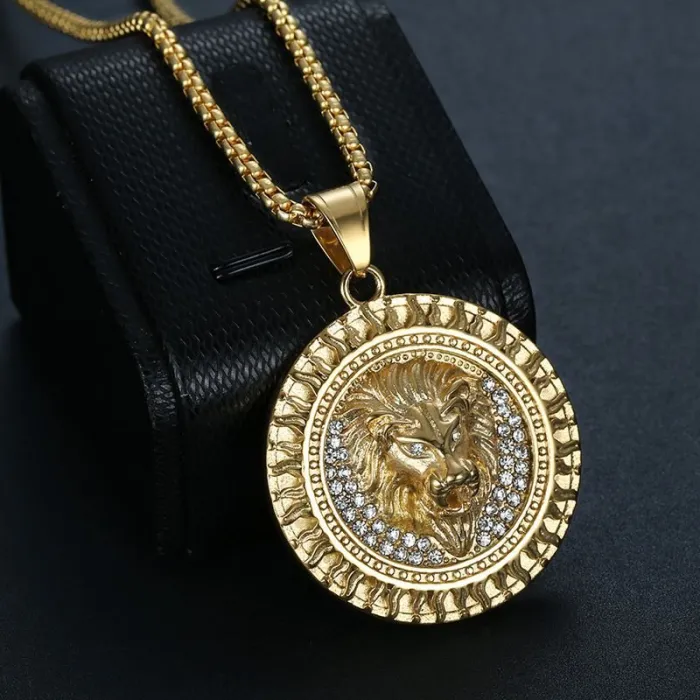 Wholesale Hip Hop Flame Lion Head Pendant Necklace | Stainless Steel Gold Plated CZ Bulk Supplier & Factory Price