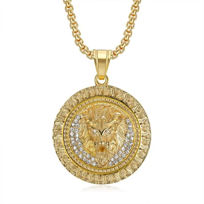 Wholesale Hip Hop Flame Lion Head Pendant Necklace | Stainless Steel Gold Plated CZ Bulk Supplier & Factory Price